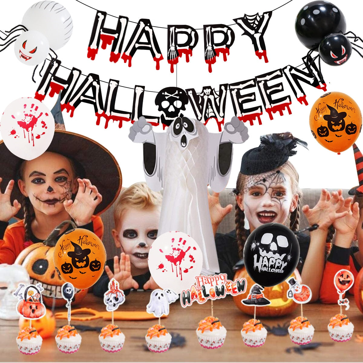 Bloody Balloon, Banner and Honeycomb Decoration Options