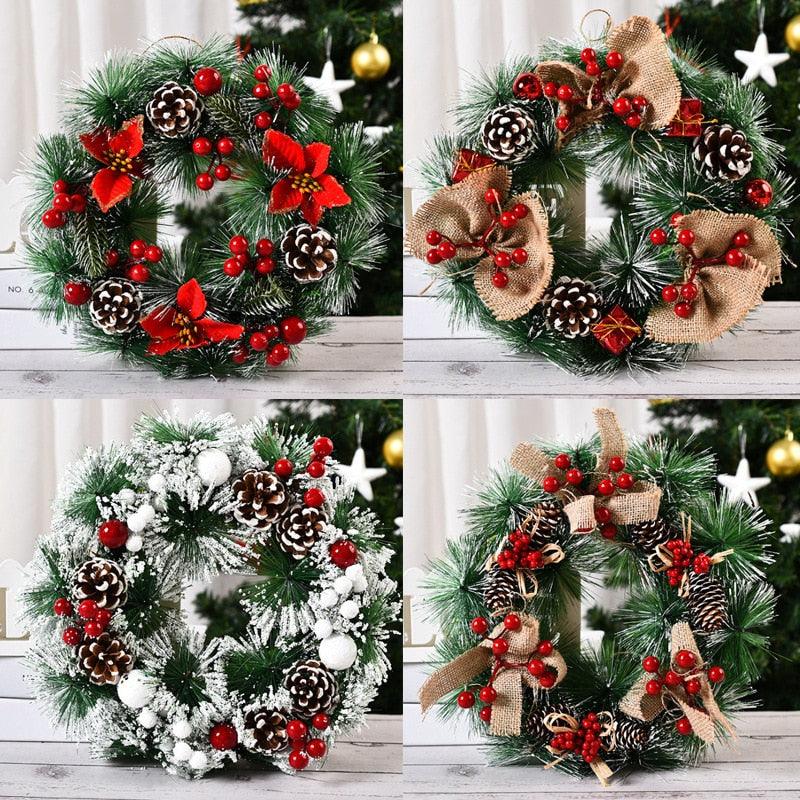 Artificial Christmas Wreath with Pinecones and Red Berries