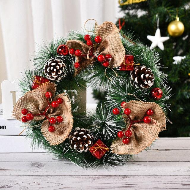 Artificial Christmas Wreath with Pinecones and Red Berries