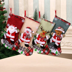 Christmas Stockings Socks with Snowman Santa Elk Bear Printing