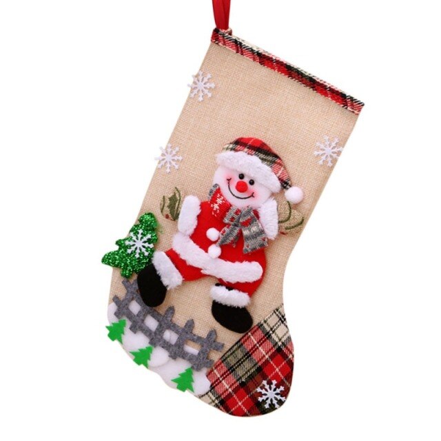 Christmas Stockings Socks with Snowman Santa Elk Bear Printing