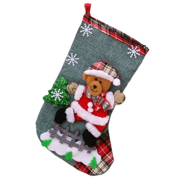 Christmas Stockings Socks with Snowman Santa Elk Bear Printing