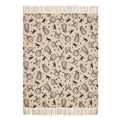 Midnight Harvest Pumpkin & Raven Woven Throw Blanket – 50" x 60" Cozy Fall Accent