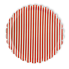 Red & White Candy Stripe Scalloped Dinner Plates (12pcs)
