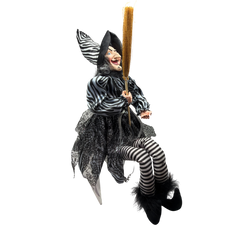 Black and White Fabric Sitting Halloween Witch