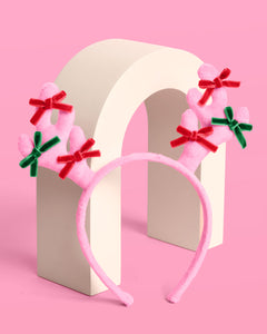 Pink Rein-dear Headband - stuffed velvet headband