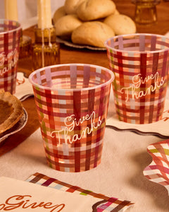 Give Thanks Plaid Cups - 16 plastic cups