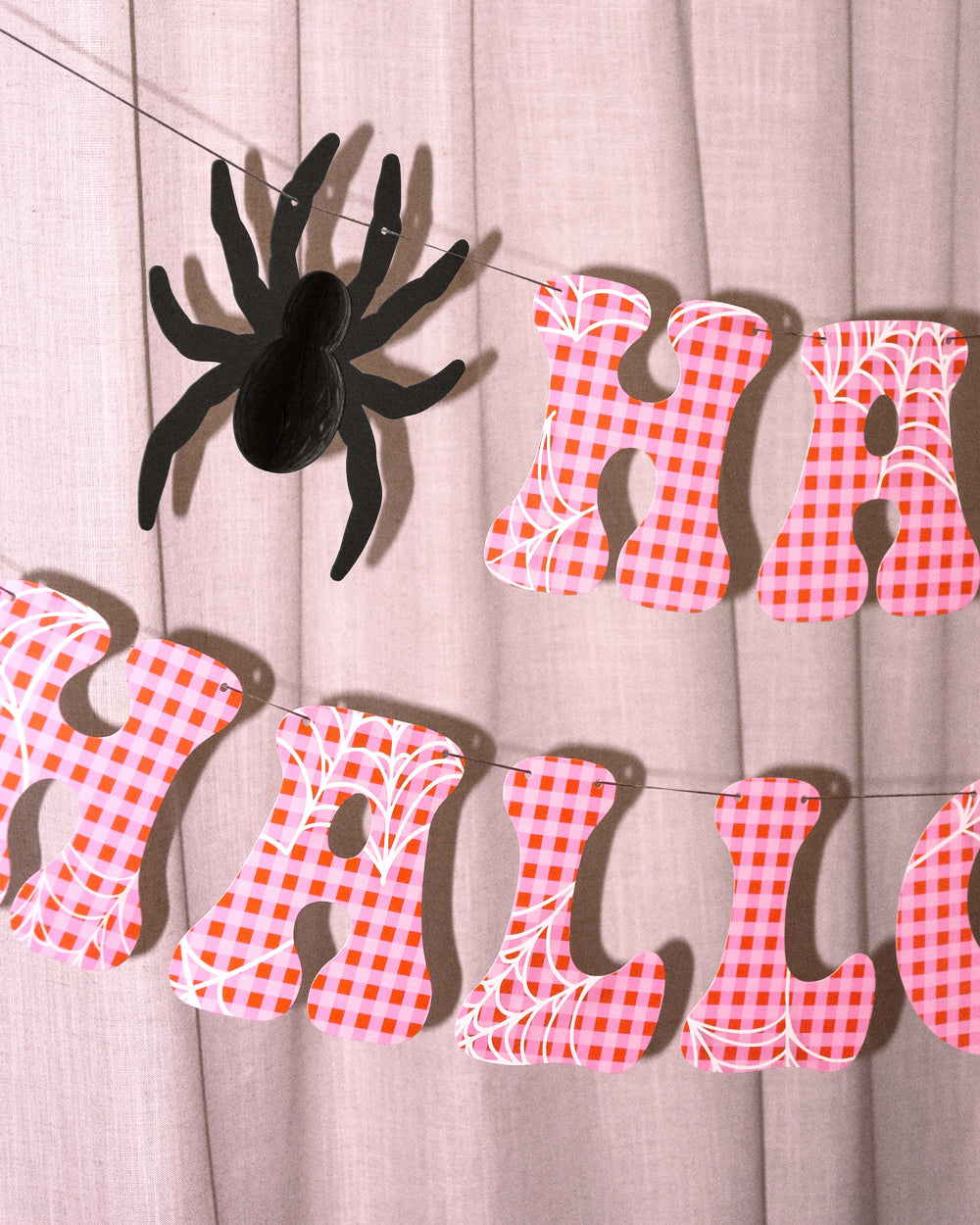 Creepin' it Cute Banner - pink gingham + spider banner