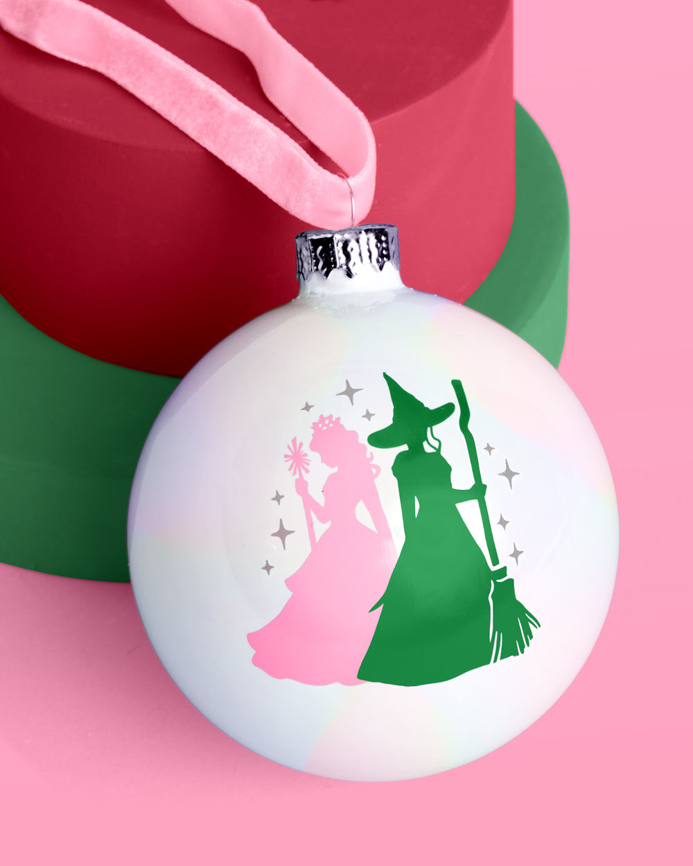 Pink Goes Good w. Green Ornament - iridescent ornament