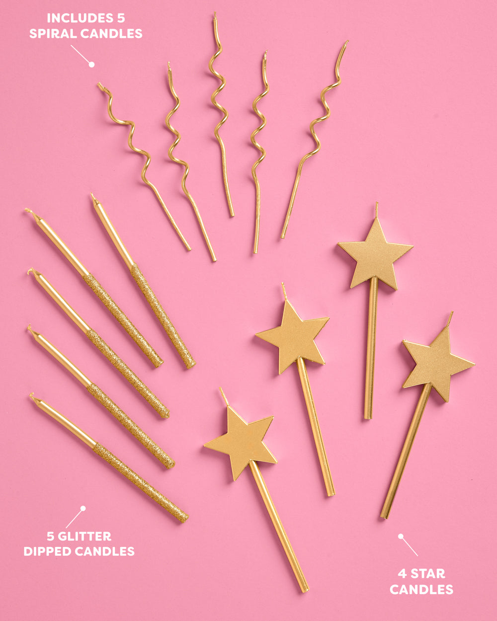 Make a Wish Gold Candles - 14 gold glitter candles