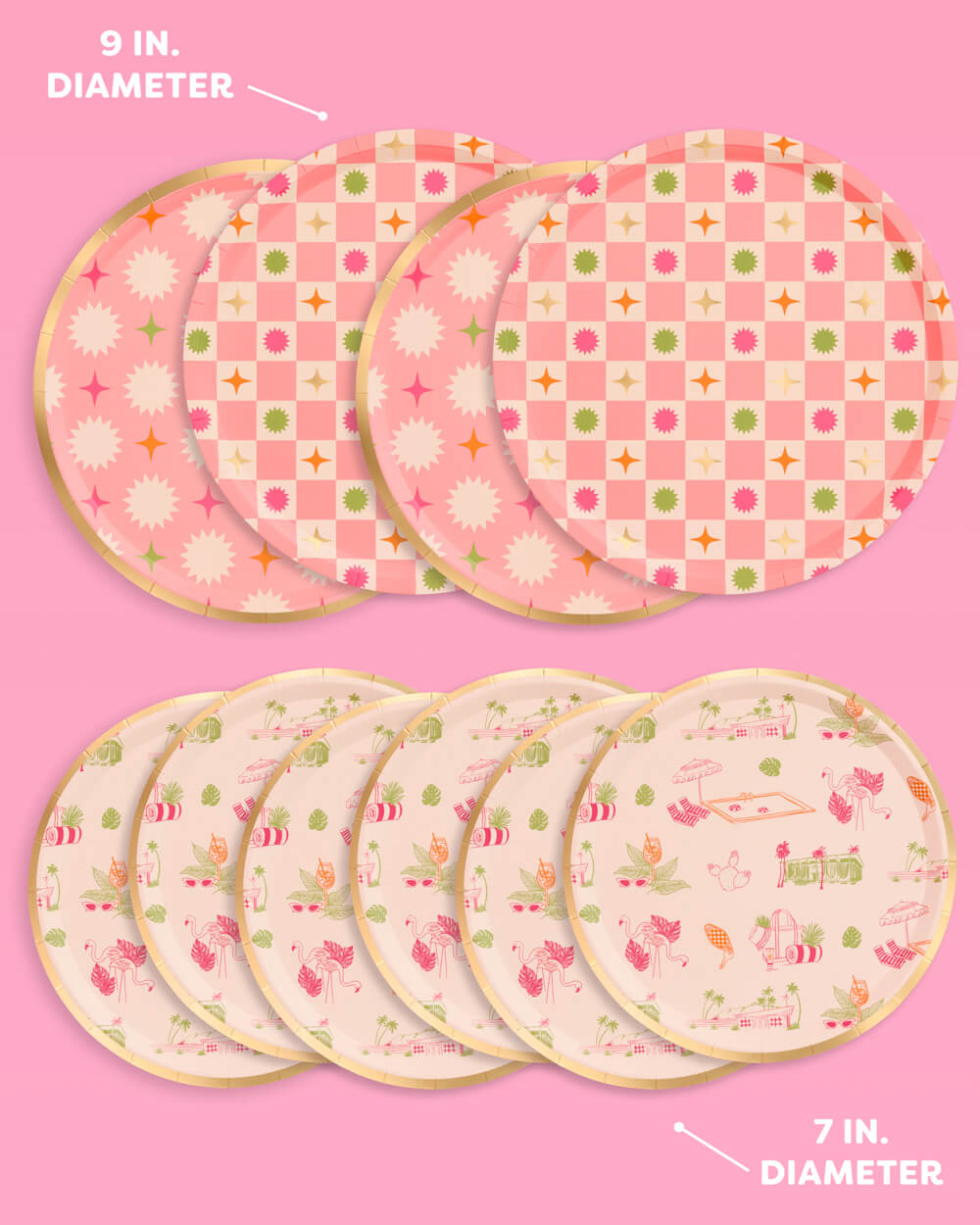 Palm Royale Plates - 32 paper plates, 2 sizes
