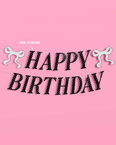 Polka Dot Birthday Banner - black + white pre strung banner