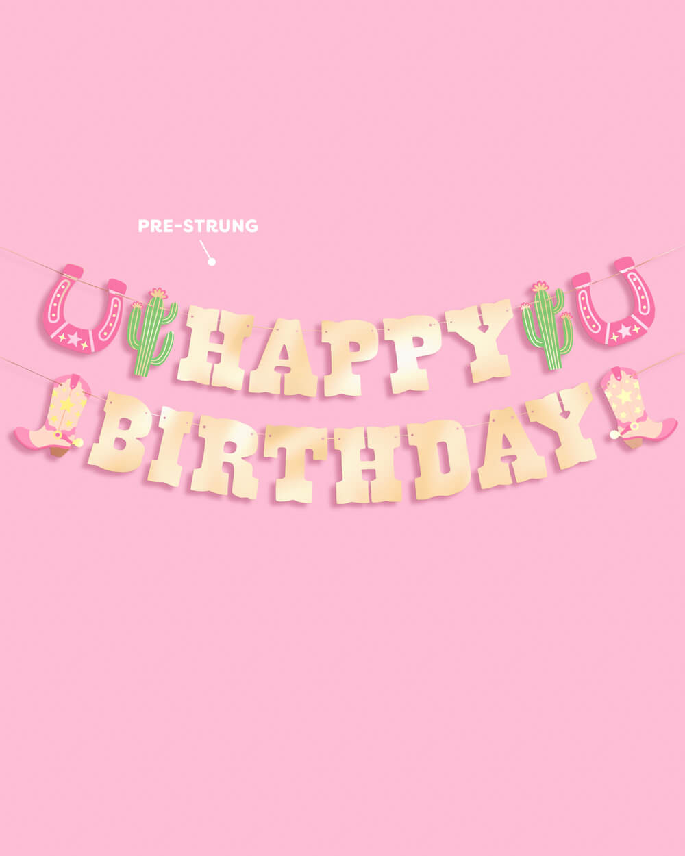 HBD Cowgirl Banner - gold foil banner