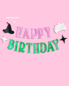 Birthday Witch Banner - pink + green foil banner