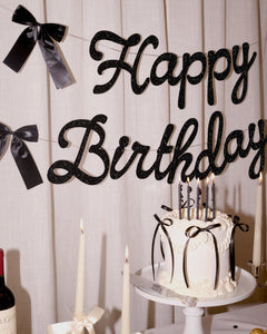 Little Black Bow Banner - black glitter banner