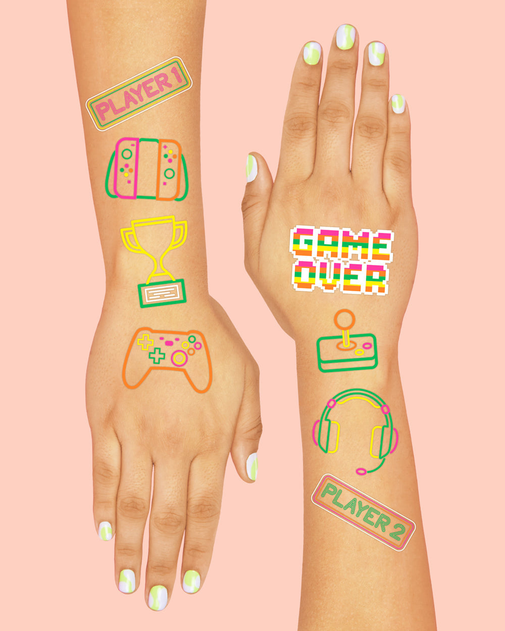 Game On Neon Tattoos - 60 temporary tattoos