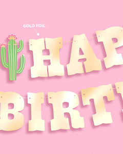 HBD Cowgirl Banner - gold foil banner