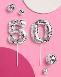 50 Disco Topper - 6 pc mirrored cake toppers