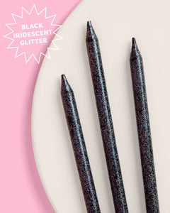 Midnight Sparkle Candles - 10 black glitter candles