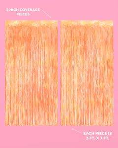 Orange Fringe Curtain Backdrop - iridescent foil banner