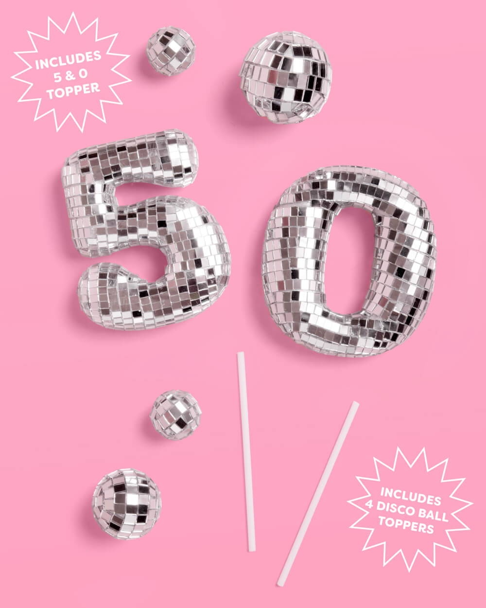 50 Disco Topper - 6 pc mirrored cake toppers