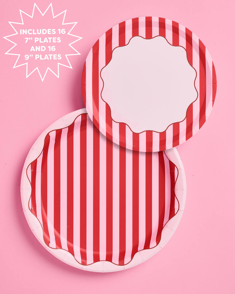 Candy Stripe Plates Set - 32 paper plates, 2 sizes