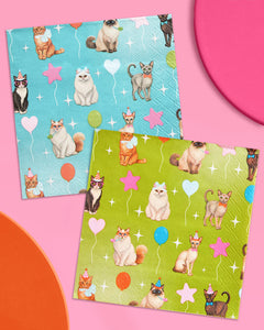 Cat Bday Bundle - banner, napkins, plates + party hats