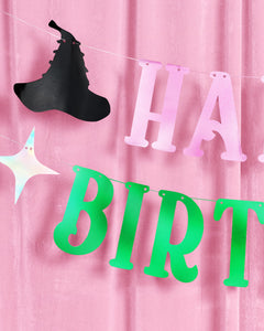 Birthday Witch Banner - pink + green foil banner