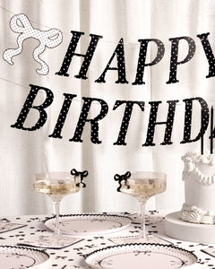 Polka Dot Birthday Banner - black + white pre strung banner