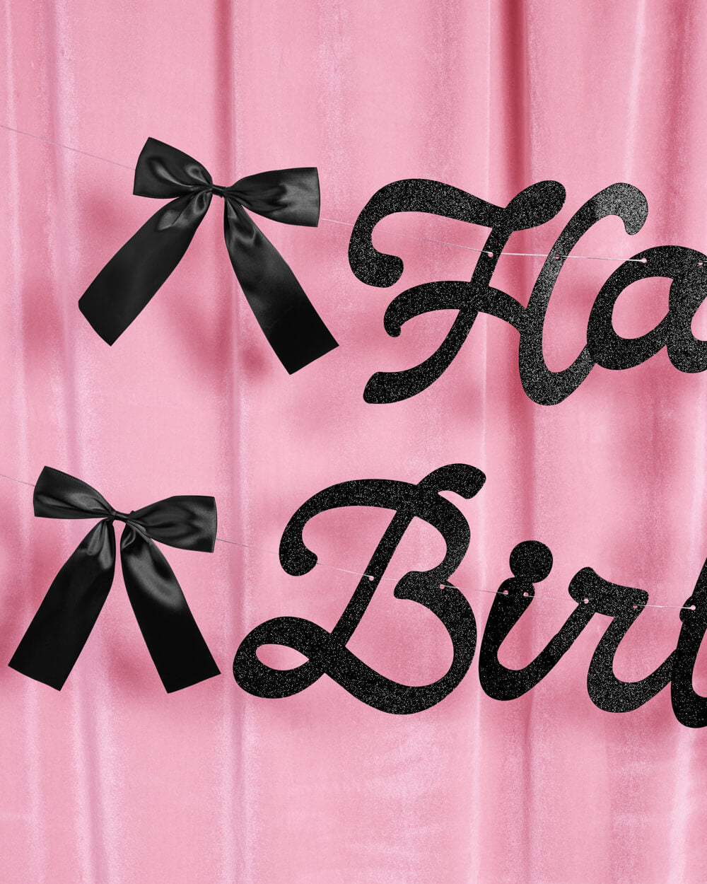 Little Black Bow Banner - black glitter banner