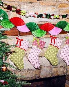 Pink Christmas Garland - festive paper fan banner