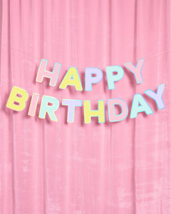 Happy Birthday Banner - pastel iridescent garland
