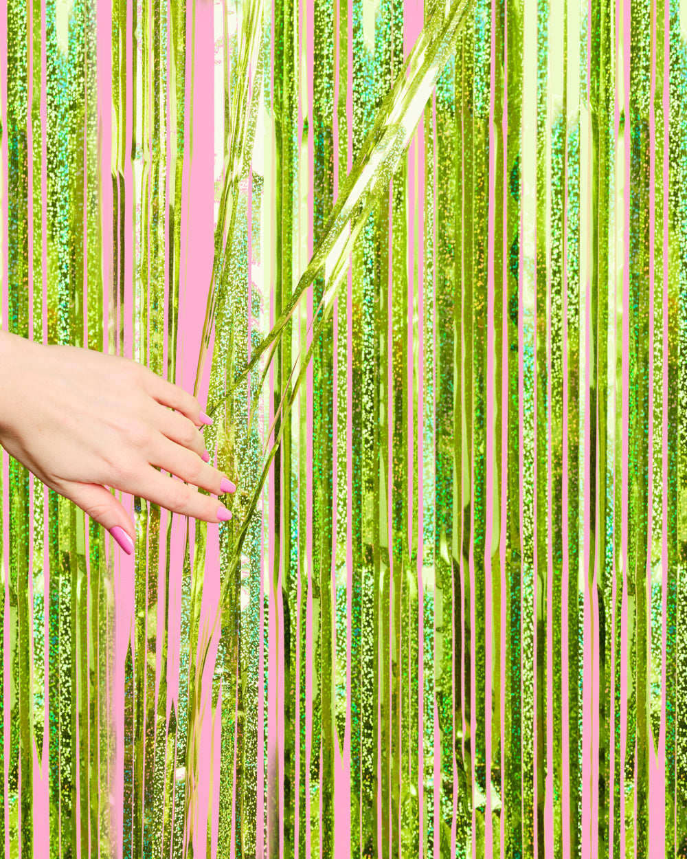 Limelight Curtain - holographic green foil curtain