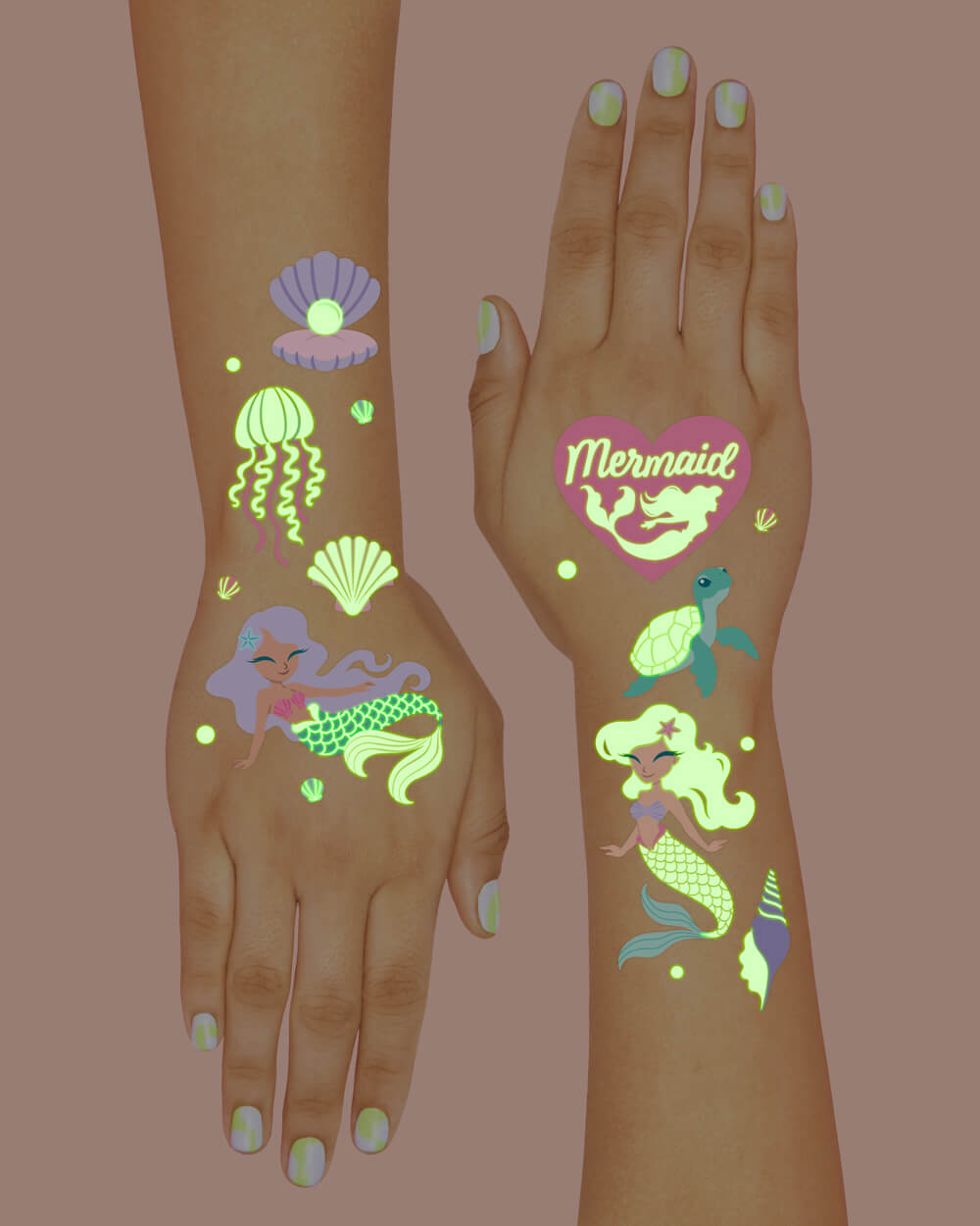 Mermaid Glo Tats - 48 glow in the dark tattoos