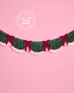Christmas Bow Banner - fringe + velvet bows
