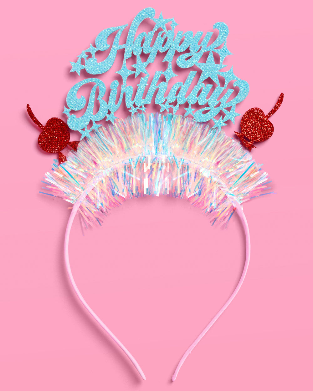 HBD Headband - cherry tinsel headband