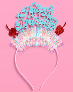 HBD Headband - cherry tinsel headband