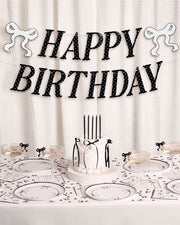 Polka Dot Birthday Banner - black + white pre strung banner
