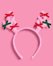 Pink Rein-dear Headband - stuffed velvet headband