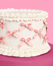 Pink Bow Cake Toppers - 12 pink + pearl cake toppers