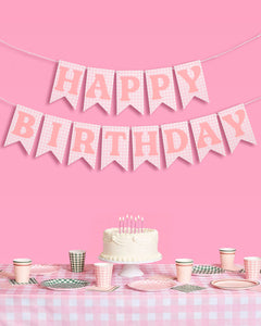 Gingham Birthday Banner - pre-strung banner