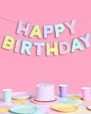 Happy Birthday Banner - pastel iridescent garland