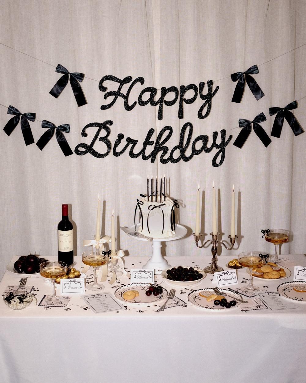 Little Black Bow Banner - black glitter banner