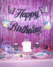 Y2K Birthday Banner - black glitter banner