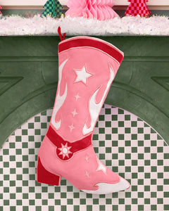 Cowgirl Boot Stocking - pink and red stocking