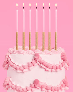 Pink + Gold Glitter Candles - 10 birthday candles