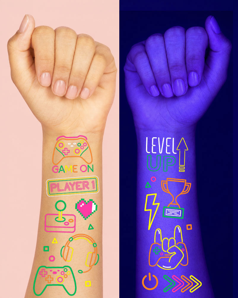 Game On Neon Tattoos - 60 temporary tattoos