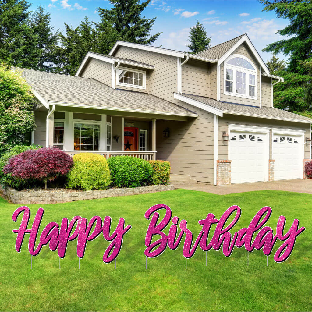 Sparkle Cursive Happy Birthday Quick Set Yard Card - 5 pc set