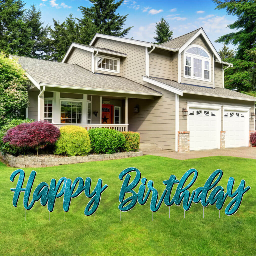 Sparkle Cursive Happy Birthday Quick Set Yard Card - 5 pc set