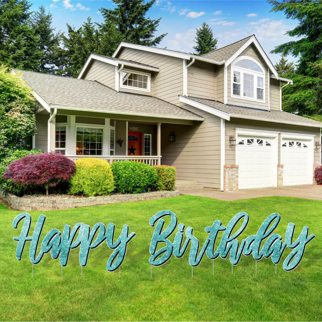 Sparkle Cursive Happy Birthday Quick Set Yard Card - 5 pc set
